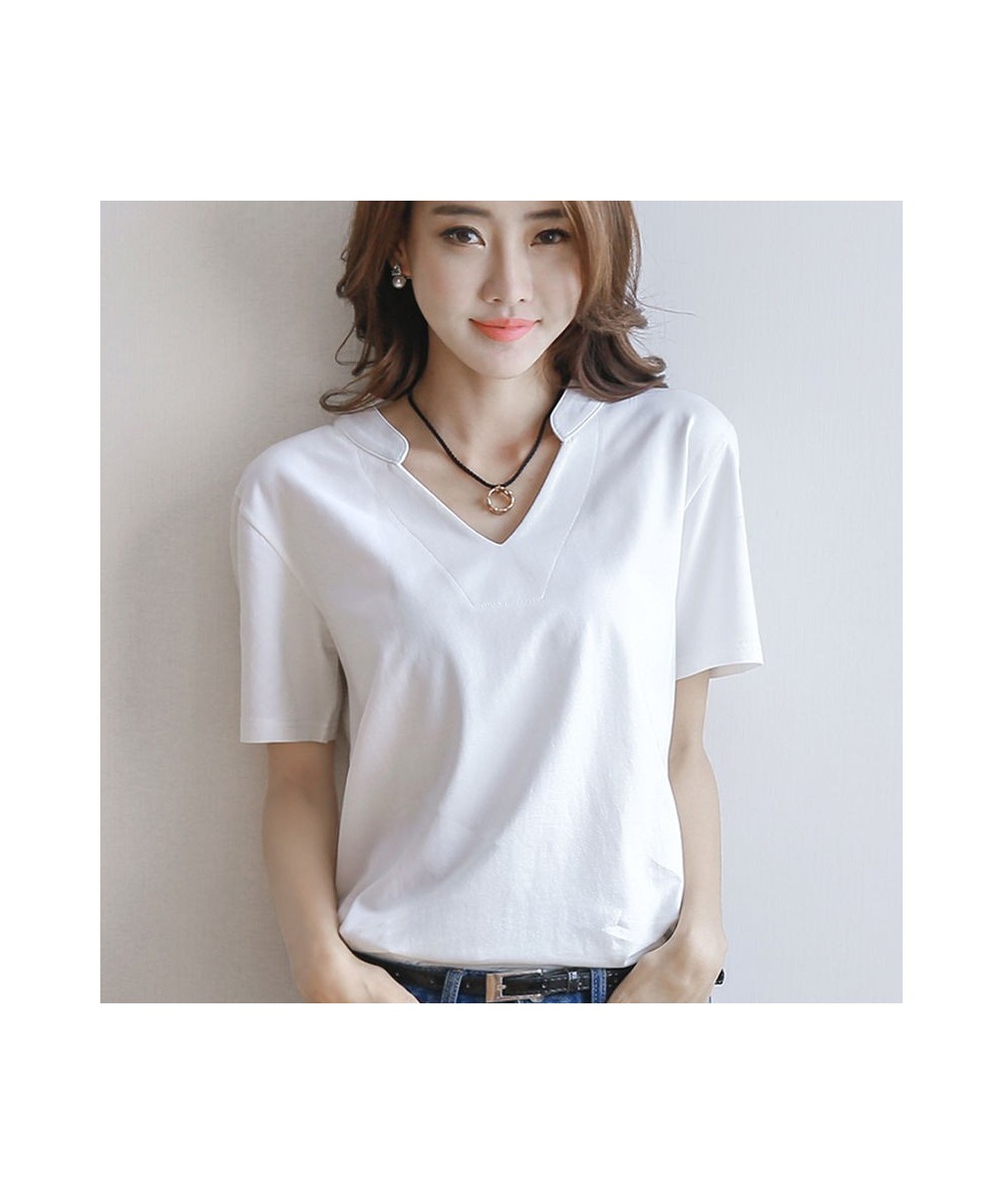 Top Plain Clothes Short Sleeve Tee Women's T Shirts Cute Polo Neck Shirt Synthetic V Polyester Y2k Fashion Trend Xl $31.67 - ...