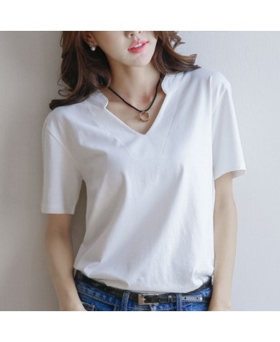 Top Plain Clothes Short Sleeve Tee Women's T Shirts Cute Polo Neck Shirt Synthetic V Polyester Y2k Fashion Trend Xl $31.67 - ...