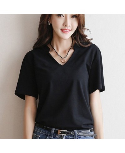 Top Plain Clothes Short Sleeve Tee Women's T Shirts Cute Polo Neck Shirt Synthetic V Polyester Y2k Fashion Trend Xl $31.67 - ...