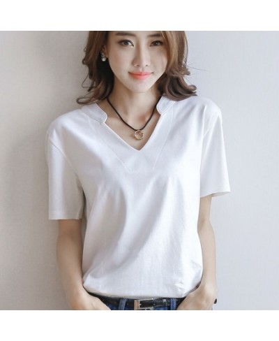 Top Plain Clothes Short Sleeve Tee Women's T Shirts Cute Polo Neck Shirt Synthetic V Polyester Y2k Fashion Trend Xl $31.67 - ...