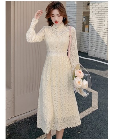 Female Black Lace Hook Flower Hollow Midi Dress Autumn Long Sleeve Ruffled Collar Chic Dress 2023 Korean Vintage Hepburn $58....