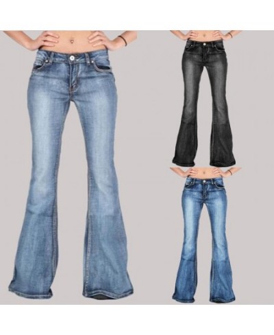 Flared Thin denim All-Season skinny Women Full Length Pants Solid Spandex Sporty None $57.62 - Jeans