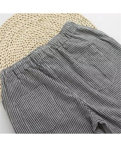 Cotton Linen Women Casual Pants 2023 Fashion Loose Long Pants Elastic Waist Straight Striped Trousers Pantalon $23.13 - Jeans