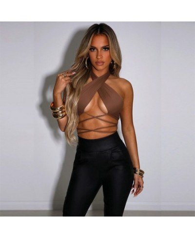 Cross Halter Cut Out Crop Top for Women Sexy Bandage Backless Sleeveless Camis T-shirt Party Night Club Clothes Rave $25.55 -...