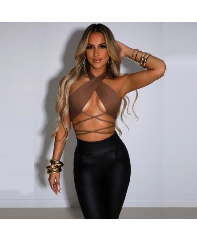 Cross Halter Cut Out Crop Top for Women Sexy Bandage Backless Sleeveless Camis T-shirt Party Night Club Clothes Rave $25.55 -...