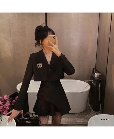 Suits with Skirts Irregular Patchwork Pleated Gothic Streetwear Short Blazer Elegant Sets Harajuku Y2k Set Woman 2 Pieces $76...