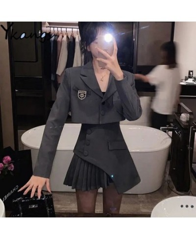 Suits with Skirts Irregular Patchwork Pleated Gothic Streetwear Short Blazer Elegant Sets Harajuku Y2k Set Woman 2 Pieces $76...