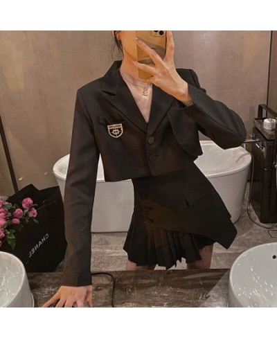 Suits with Skirts Irregular Patchwork Pleated Gothic Streetwear Short Blazer Elegant Sets Harajuku Y2k Set Woman 2 Pieces $76...