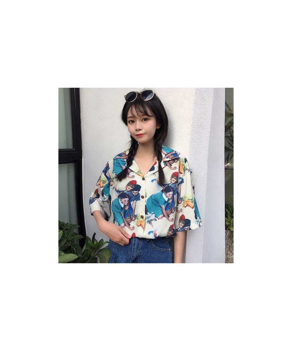 Cartoon Print Casual Blouse Clothing 2023 Loose Button Shirt Turn-down Collar Female Short Sleeve Blouse XZ515 $32.43 - Blous...