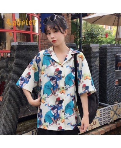 Cartoon Print Casual Blouse Clothing 2023 Loose Button Shirt Turn-down Collar Female Short Sleeve Blouse XZ515 $32.43 - Blous...