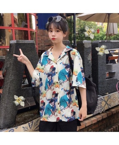 Cartoon Print Casual Blouse Clothing 2023 Loose Button Shirt Turn-down Collar Female Short Sleeve Blouse XZ515 $32.43 - Blous...