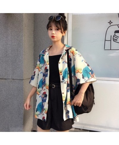 Cartoon Print Casual Blouse Clothing 2023 Loose Button Shirt Turn-down Collar Female Short Sleeve Blouse XZ515 $32.43 - Blous...