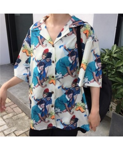 Cartoon Print Casual Blouse Clothing 2023 Loose Button Shirt Turn-down Collar Female Short Sleeve Blouse XZ515 $32.43 - Blous...