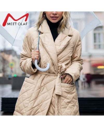 Long straight with rhombus pattern winter coat women Casual sashes parkas Deep pockets tailored collar stylish outerwear $58....