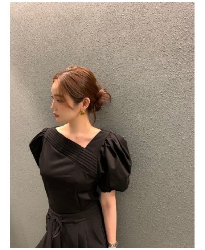 Neploe Korean Chic Blouse Women 2023 Summer Elegant Temperament Blusa Pleated Design Puff Sleeve Simple Casual Solid Color $3...