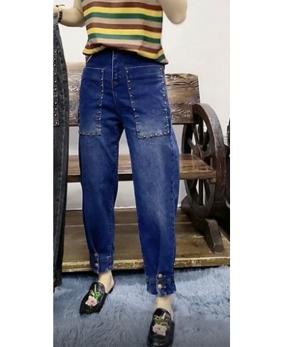 Fall Fashion Loose and Slimming All-Matching Jeans Women's All-matching High Waist Stretch Ankle-Tied Harem Denim Pants $63.3...