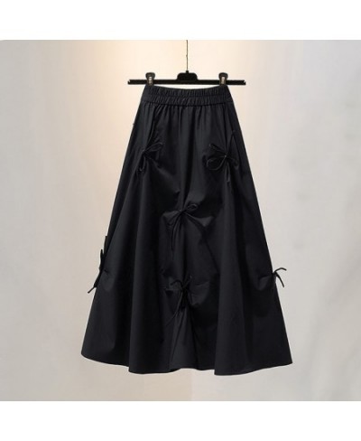 Gothic Summer Y2k Aesthetic Bows Women Black A-line Skirt Preppy Style Harajuku High Waist Pleated Midi Skirts 2022 Streetwea...