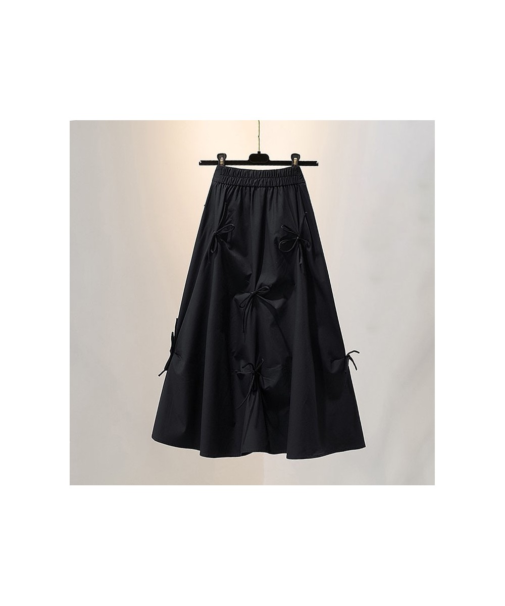 Gothic Summer Y2k Aesthetic Bows Women Black A-line Skirt Preppy Style Harajuku High Waist Pleated Midi Skirts 2022 Streetwea...