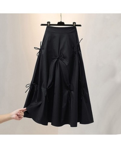 Gothic Summer Y2k Aesthetic Bows Women Black A-line Skirt Preppy Style Harajuku High Waist Pleated Midi Skirts 2022 Streetwea...