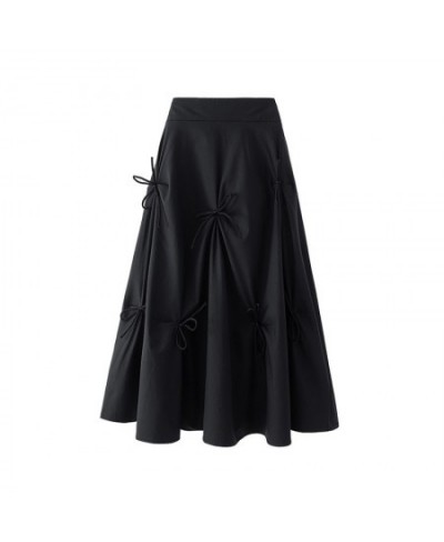 Gothic Summer Y2k Aesthetic Bows Women Black A-line Skirt Preppy Style Harajuku High Waist Pleated Midi Skirts 2022 Streetwea...