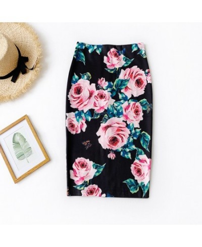 2023 Casual Korean High Waist Vintage Elegant Bodycon Floral Print Midi white Skirt elastic black pencil office skirts womens...