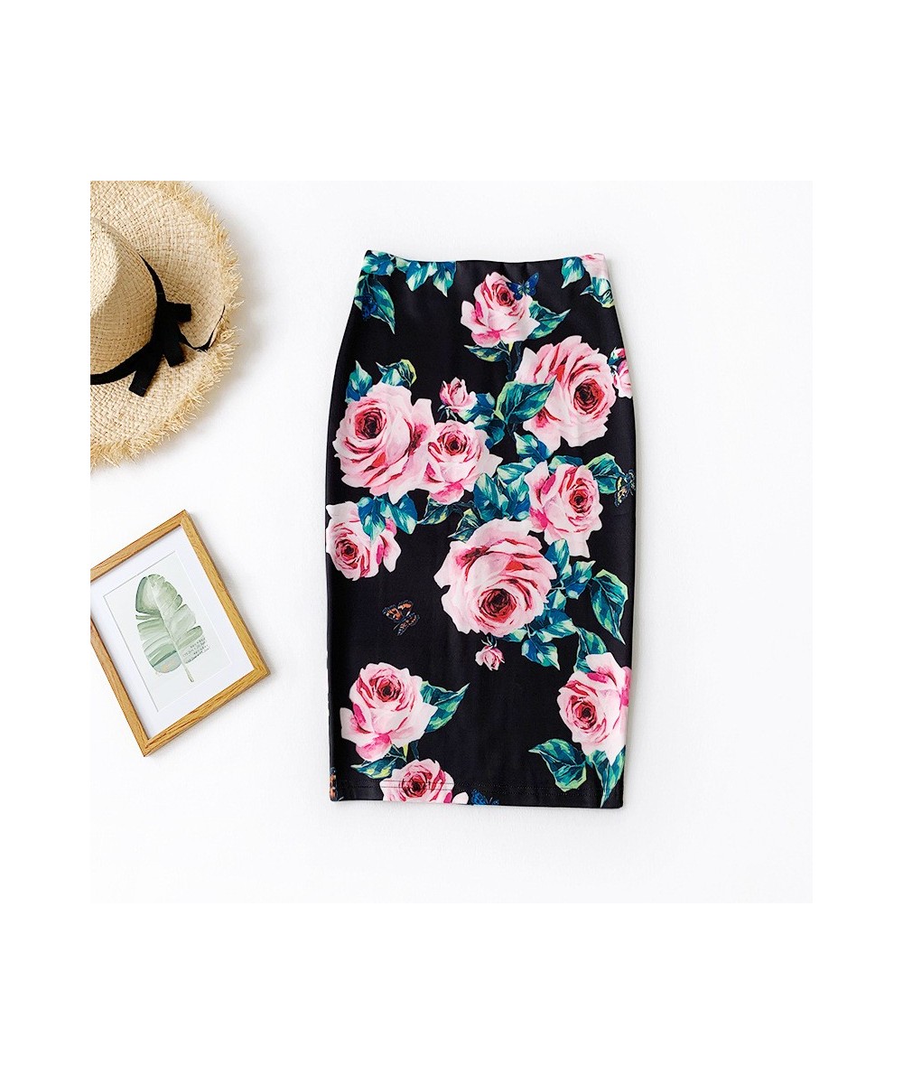 2023 Casual Korean High Waist Vintage Elegant Bodycon Floral Print Midi white Skirt elastic black pencil office skirts womens...