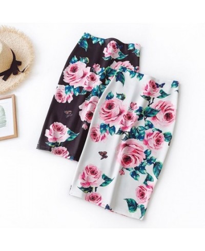 2023 Casual Korean High Waist Vintage Elegant Bodycon Floral Print Midi white Skirt elastic black pencil office skirts womens...