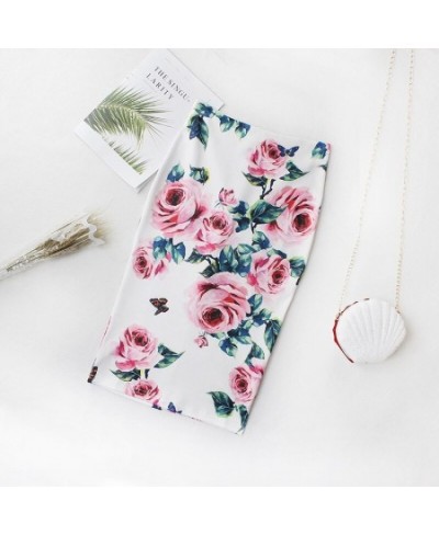 2023 Casual Korean High Waist Vintage Elegant Bodycon Floral Print Midi white Skirt elastic black pencil office skirts womens...