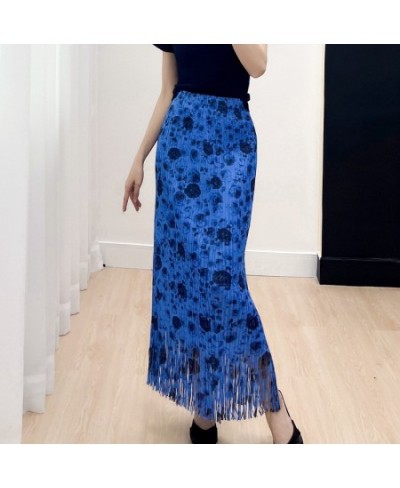 Miyake Floral Printing Tassel Pleated Skirts Women Casual Style 2023 New Summer Fashion High Waist With Elastic Skirt $57.65 ...