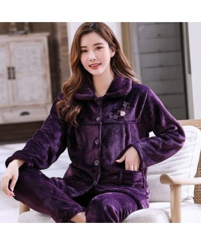 Winter Warm Flannel Women Pyjamas Sets Thick Coral Velvet Long Sleeve Cartoon Sleepwear Flannel Pajamas Sets Homewear $43.46 ...