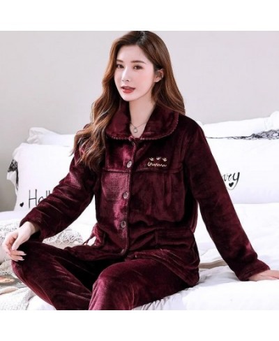 Winter Warm Flannel Women Pyjamas Sets Thick Coral Velvet Long Sleeve Cartoon Sleepwear Flannel Pajamas Sets Homewear $43.46 ...