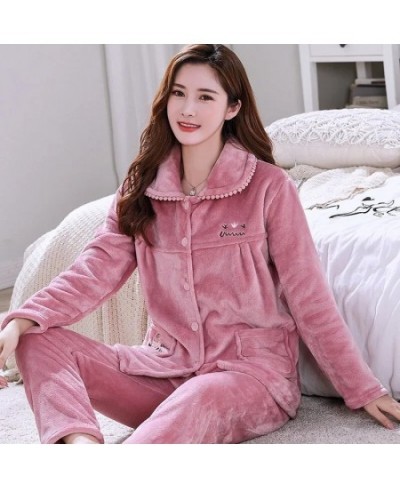 Winter Warm Flannel Women Pyjamas Sets Thick Coral Velvet Long Sleeve Cartoon Sleepwear Flannel Pajamas Sets Homewear $43.46 ...