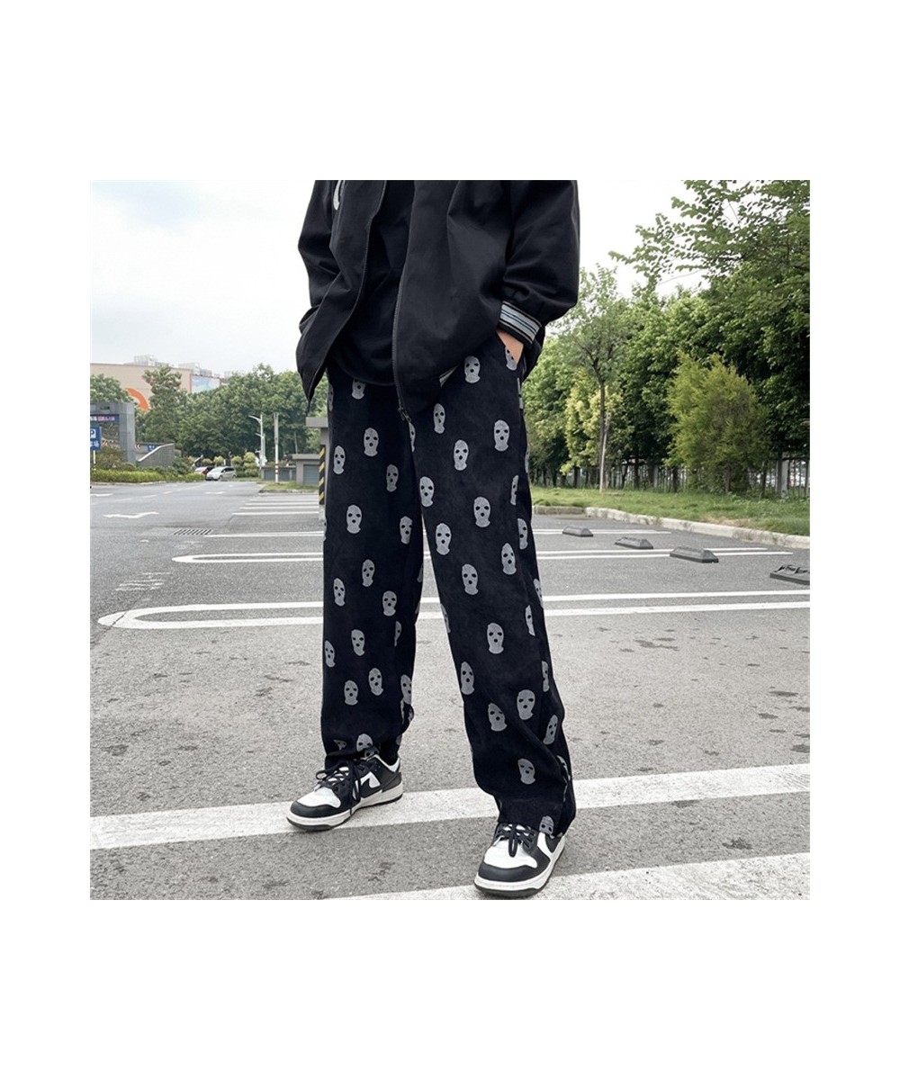 Skull Full Printed Drawstring Casual Corduroy Womens Pink Baggy Cargo Pants Hip Hop Straight Sweatpants Trousers Pantalon Hom...