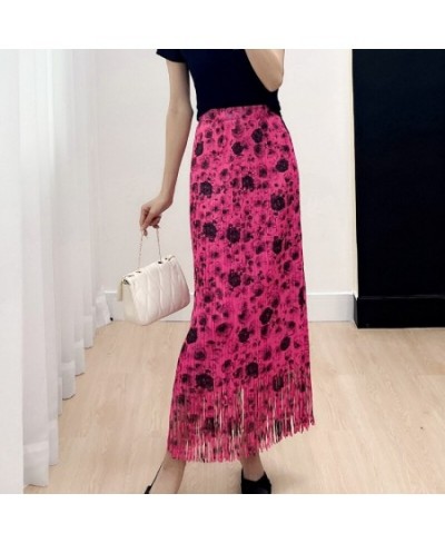 Miyake Floral Printing Tassel Pleated Skirts Women Casual Style 2023 New Summer Fashion High Waist With Elastic Skirt $57.65 ...