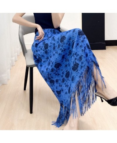 Miyake Floral Printing Tassel Pleated Skirts Women Casual Style 2023 New Summer Fashion High Waist With Elastic Skirt $57.65 ...