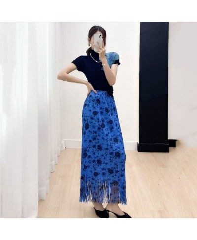 Miyake Floral Printing Tassel Pleated Skirts Women Casual Style 2023 New Summer Fashion High Waist With Elastic Skirt $57.65 ...