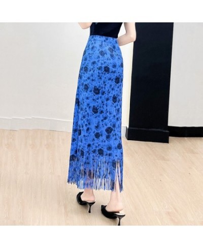 Miyake Floral Printing Tassel Pleated Skirts Women Casual Style 2023 New Summer Fashion High Waist With Elastic Skirt $57.65 ...