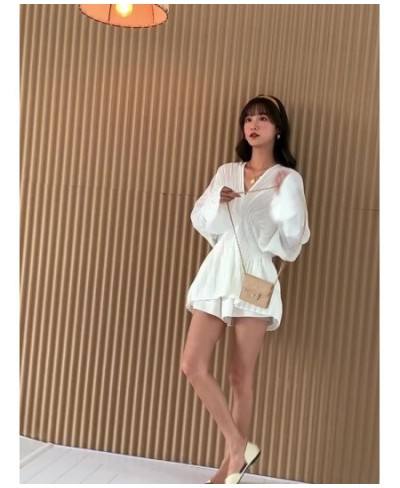 Women White Pleated Split High Waist Long Blouse New V-collar Long Sleeve Loose Fit Shirt Fashion Top Autumn 2022 $55.29 - Wo...