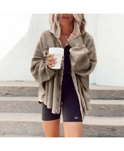 Autumn Winter Fashion Breasted Button Coats Women Elegant Solid Color Ribbed Tops Jackets Casual Loose Long Sleeve Outwear Ne...