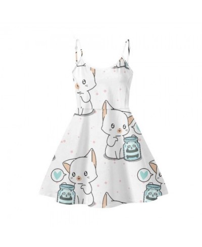 Cute Pink Cat Pattern Wedding Printed Casual Woman Slip Dresses Summer Sleeveless Sundress Strapless Party Dress Casual Wear ...