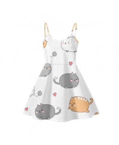 Cute Pink Cat Pattern Wedding Printed Casual Woman Slip Dresses Summer Sleeveless Sundress Strapless Party Dress Casual Wear ...