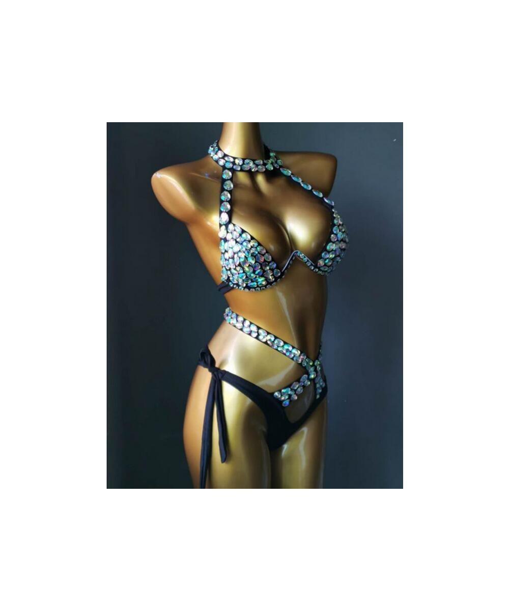 4 Bright Color Bikini Set Women Diamante Carnival Bra Rhinestone Sexy Night Club Panties Festival Wear Burning Man Outfit $92...