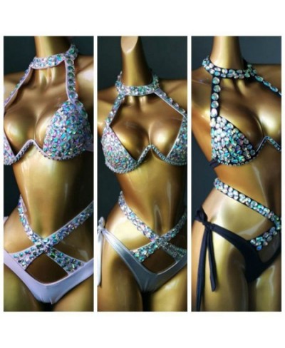 4 Bright Color Bikini Set Women Diamante Carnival Bra Rhinestone Sexy Night Club Panties Festival Wear Burning Man Outfit $92...