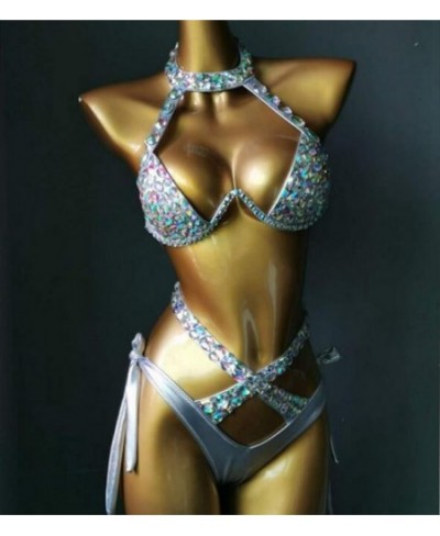 4 Bright Color Bikini Set Women Diamante Carnival Bra Rhinestone Sexy Night Club Panties Festival Wear Burning Man Outfit $92...