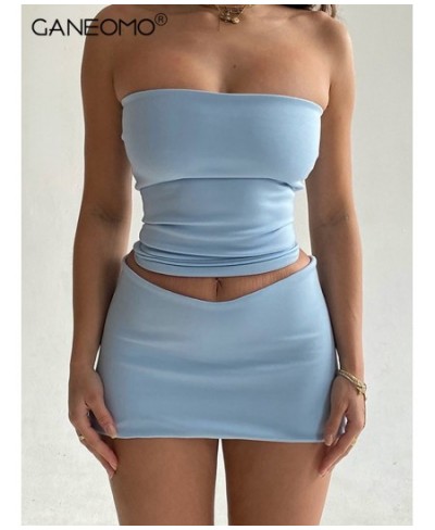 Sexy Strapless Crop Top and Mini Skirt Suits 2 Piece Set Night Club Outfits Women Summer Fashion Short Two Matching Co Ord Se...