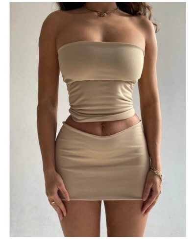 Sexy Strapless Crop Top and Mini Skirt Suits 2 Piece Set Night Club Outfits Women Summer Fashion Short Two Matching Co Ord Se...