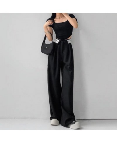 Office Wear Straight Pants Vintage High Waist Suit Pants Wide Leg Trousers Baggy Korean 2022 Autumn $51.29 - Bottoms