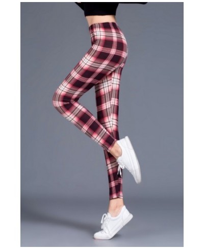 Woman High Waist Elasticity Leggings Plaid Printed Leggings Fitness Printing Breathable Sport Pants Push Up Leggings $26.65 -...