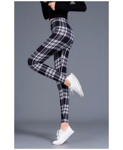 Woman High Waist Elasticity Leggings Plaid Printed Leggings Fitness Printing Breathable Sport Pants Push Up Leggings $26.65 -...