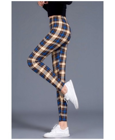 Woman High Waist Elasticity Leggings Plaid Printed Leggings Fitness Printing Breathable Sport Pants Push Up Leggings $26.65 -...